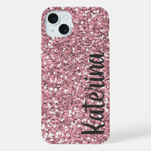 Rosa Glitzer Personalisiert mit Ihrem Namen. iPhone 15 Plus Hülle