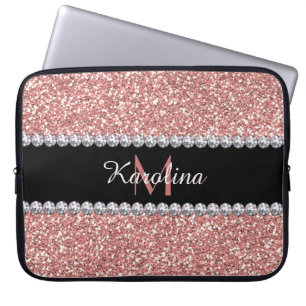 Rosa Glitzer, Personalisiert mit Monogramm Laptopschutzhülle
