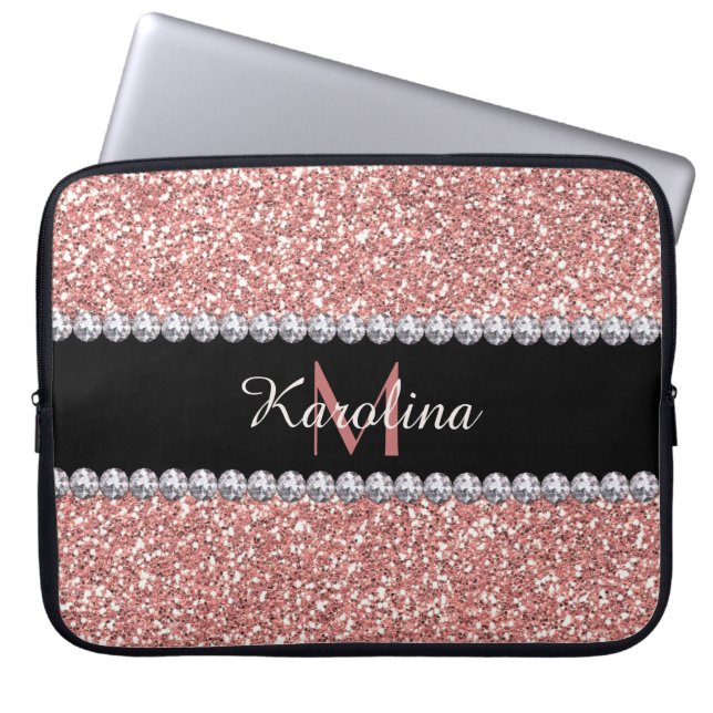 Rosa Glitzer, Personalisiert mit Monogramm Laptopschutzhülle (Vorderseite)
