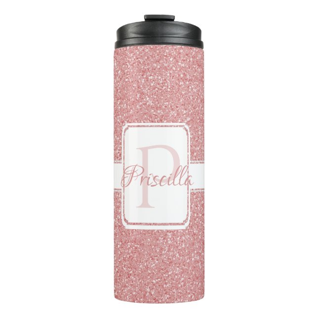 Rosa Glitzer Personalisierter Thermaltumbler Thermosbecher (Vorderseite)