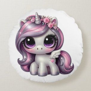 Rosa Glitzer Pony Unicorn Rundes Kissen