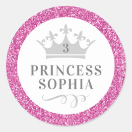 Rosa Glitzer Princess Birthday Gefallen-Aufkleber Runder Aufkleber