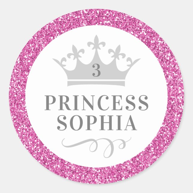 Rosa Glitzer Princess Birthday Gefallen-Aufkleber Runder Aufkleber (Vorderseite)