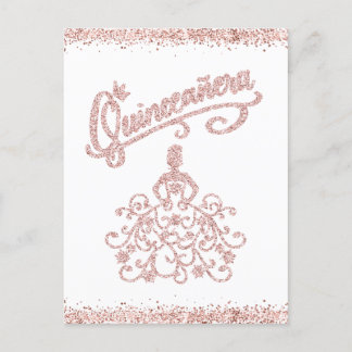 Rosa Glitzer Quinceañera 15 Einladung zur Kronen