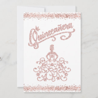Rosa Glitzer Quinceañera 15 Einladung zur Kronen