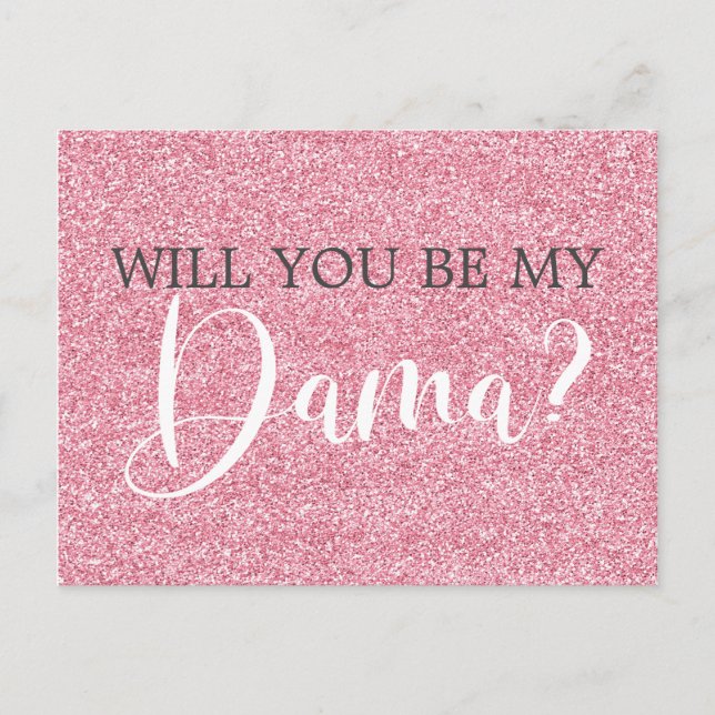 Rosa Glitzer Quinceanera Dama Vorschlag Einladungspostkarte (Vorderseite)
