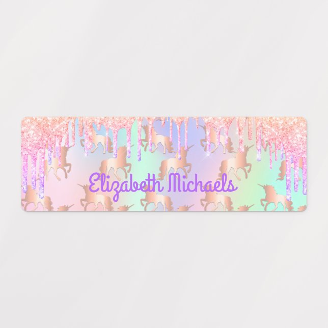 Rosa Glitzer Regenbogenfarben Schulablage Etiketten (Design 1)