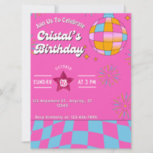 Rosa Glitzer Retro Puppe Geburtstagsparty Einladun