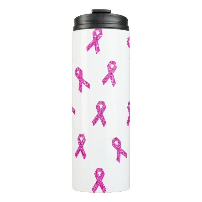 Rosa Glitzer Ribbons mit weißem Hintergrund Thermosbecher (Vorderseite)
