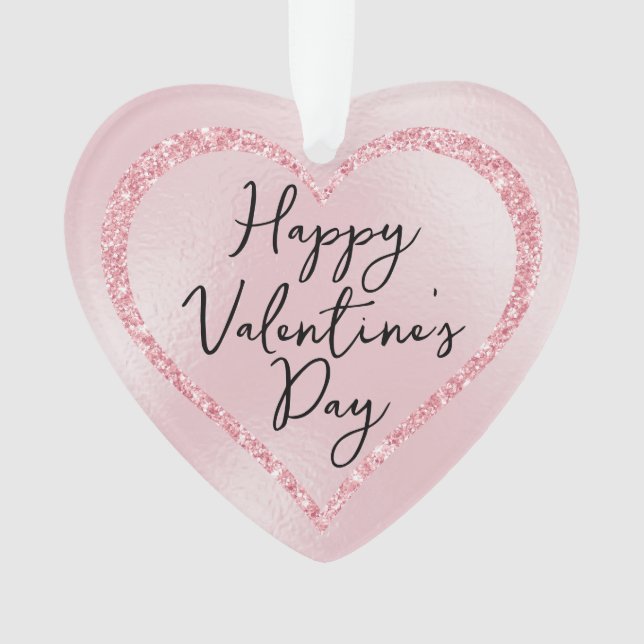 Rosa Glitzer Romantischer Valentinstag Ornament (Vorderseite)