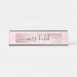 Rosa Glitzer Rose Gold Lehrer Schreibtisch Namenss Schreibtischnamensplakette