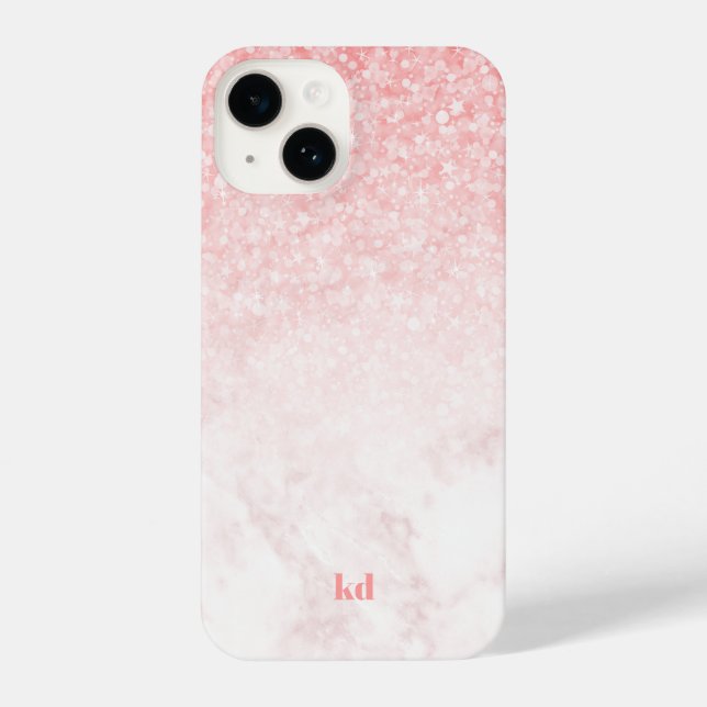 Rosa Glitzer Rose-Gold-Marmor-Textur iPhone 14 Hülle (Rückseite)