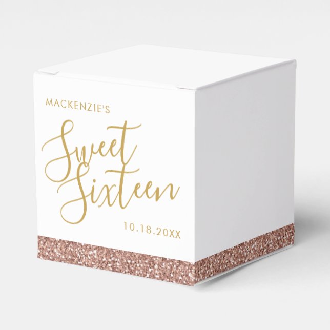 Rosa Glitzer Rose Gold Moderne Süße 16 Zoll Geschenkschachtel (Vorderseite)