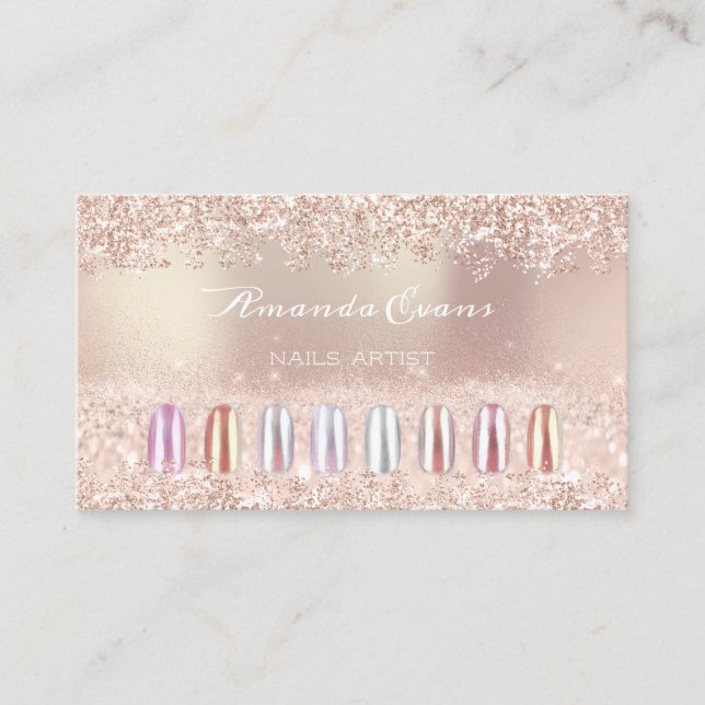 Rosa Glitzer Rose Gold Nail Artist Ernennung VIP Terminkarte (Vorderseite)