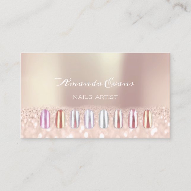 Rosa Glitzer Rose Gold Nails Künstlerische Ernennu Terminkarte (Vorderseite)