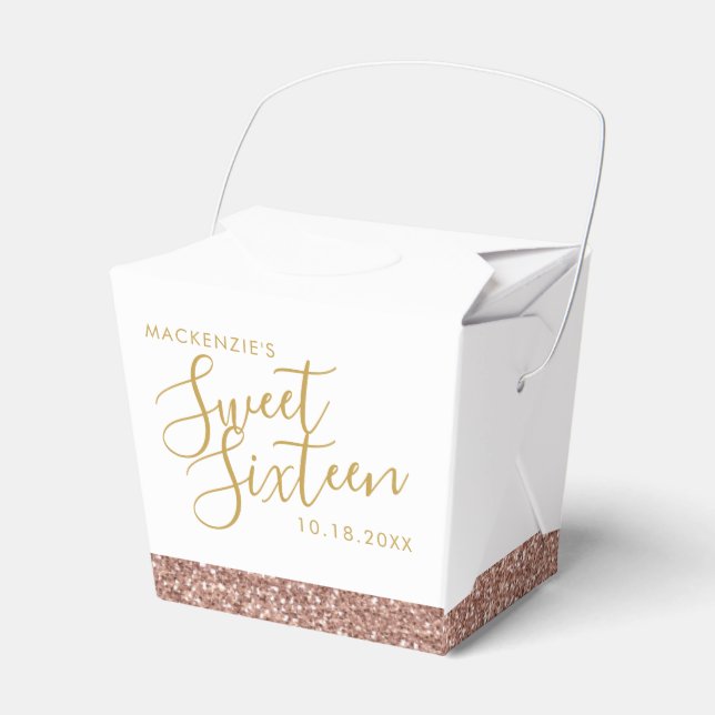 Rosa Glitzer Rose Gold Sweet 16 Name Mini Ausschei Geschenkschachtel (Vorderseite)