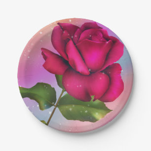 Rosa Glitzer-Rosen-Regenbogen-Pastell-Geburtstagsf Pappteller