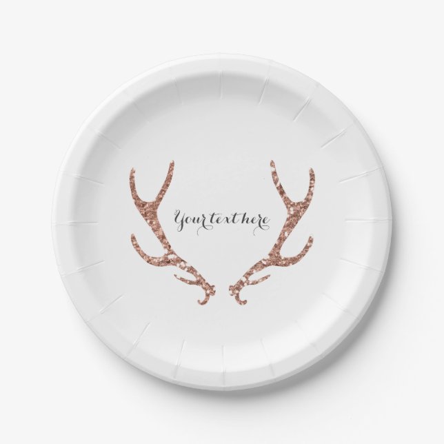 Rosa Glitzer Rustikale Antler Woodsy Glam Chic Par Pappteller (Vorderseite)