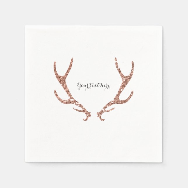 Rosa Glitzer Rustikaler Antler Woodsy Glam Party Serviette (Vorderseite)