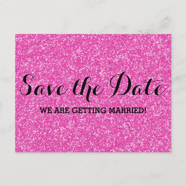 Rosa Glitzer Save the Date Postkarte (Vorderseite)