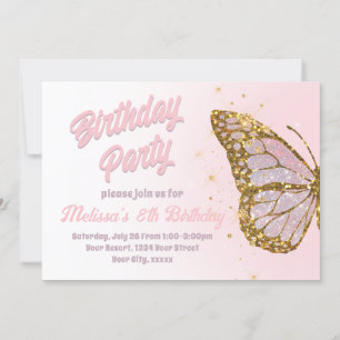 Rosa Glitzer Schmetterling Design Geburtstag Einla Einladung