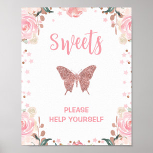 Rosa Glitzer Schmetterling Süßigkeiten Geburtstags Poster