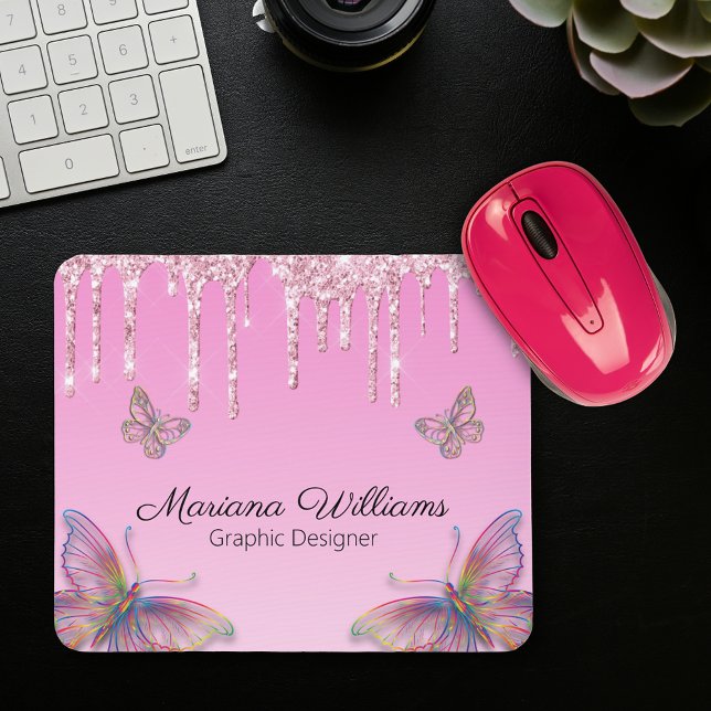 Rosa Glitzer Schmetterlinge Grafikdesigner Mousepad (Von Creator hochgeladen)