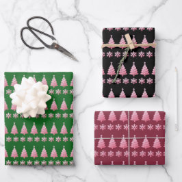 Rosa Glitzer Schneeflocken Weihnachtsbaum Feiertag Geschenkpapier Set