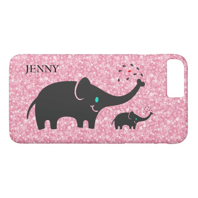 Rosa Glitzer Schwarze Elefanten Case-Mate iPhone Hülle (Rückseite (Horizontal))