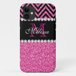 Rosa Glitzer Schwarze Zickzack Monogramm title_seo2