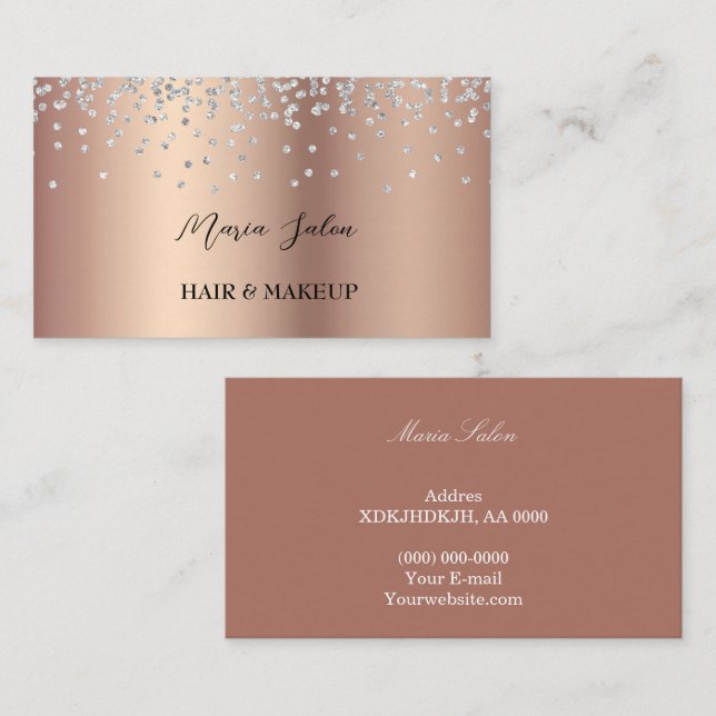 Rosa Glitzer Silber Aquarell Visitenkarte (Vorne/Hinten)