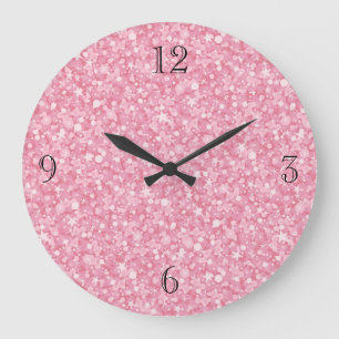 Rosa Glitzer Silberglanz. Große Wanduhr