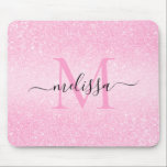 Rosa Glitzer Skriptname Monogram Mouse Pad Mousepad<br><div class="desc">Monogramm-Design für den rosa Glitzer</div>