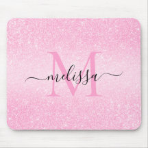 Rosa Glitzer Skriptname Monogram Mouse Pad