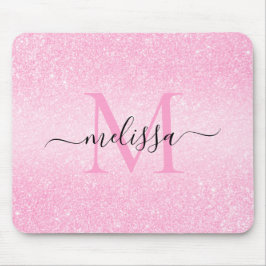 Rosa Glitzer Skriptname Monogram Mouse Pad Mousepad