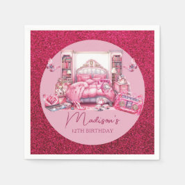 Rosa Glitzer Sleepover Girl Geburtstag Serviette