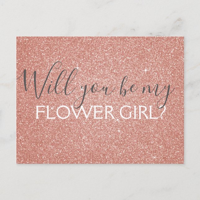 Rosa Glitzer & Sparkle Flower Girl Einladungspostkarte (Vorderseite)