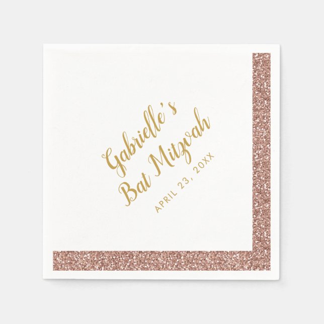 Rosa Glitzer Strip Girly Rose Gold Bat Mitzvah Serviette (Vorderseite)