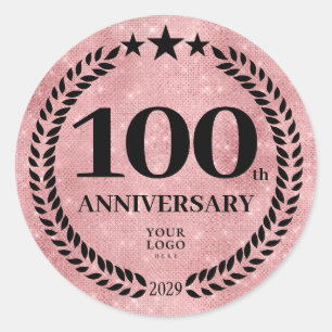 Rosa Glitzer Style 100 Jubiläum Firmenlogo Runder Aufkleber