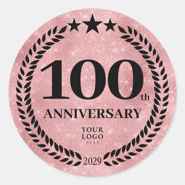 Rosa Glitzer Style 100 Jubiläum Firmenlogo Runder Aufkleber (Vorderseite)