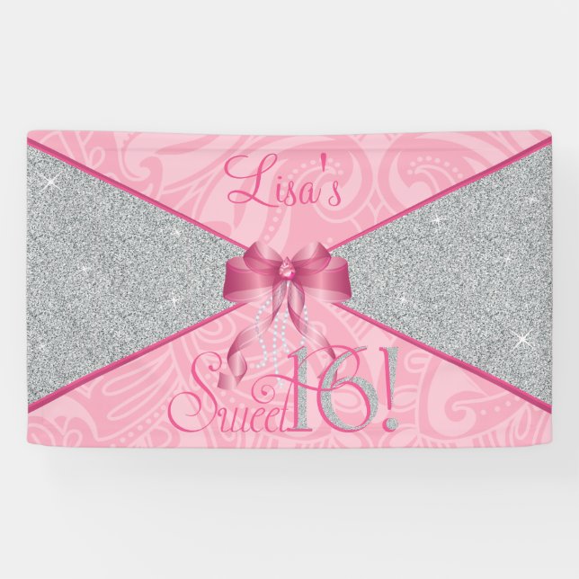 Rosa Glitzer, süß 16 Banner (Horizontal)