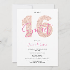 Rosa Glitzer Sweet 16 mädchenhafte Drehbuch Foto G Einladung