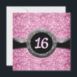 Rosa Glitzer Sweet 16 Ribbon Emblem Einladung<br><div class="desc">Rosa Glitzer Sweet 16 Band Emblem Einladung. Anpassen mit jedem Text.</div>