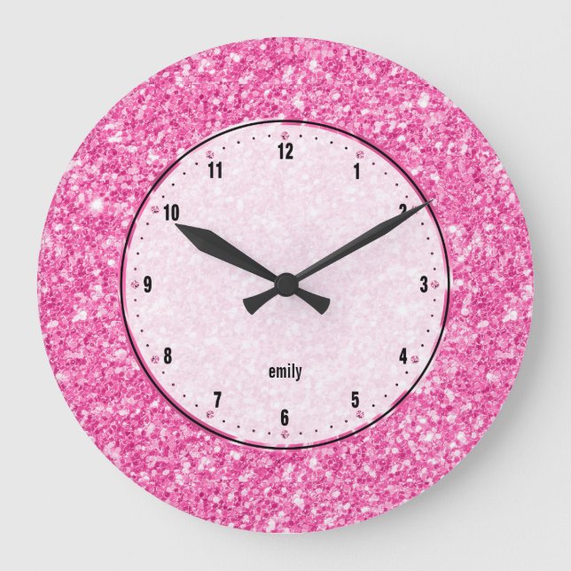Rosa Glitzer Textur drucken Große Wanduhr (Vorderseite)