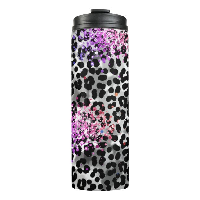 *~* Rosa Glitzer Tierleoparden Girly Thermosbecher (Vorderseite)