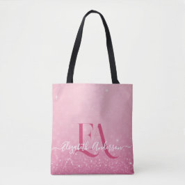 Rosa Glitzer Tote Beutel mit Initialen und Namen Tasche