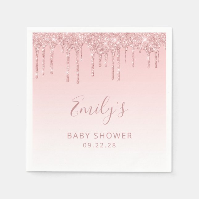 Rosa Glitzer Tropfen Babydusche Serviette (Vorderseite)