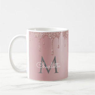Rosa Glitzer Tropfen Elegante Girly Script Monogra Kaffeetasse