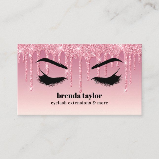 Rosa Glitzer Tropfen Eyelash Browbar beruflich  Visitenkarte (Vorderseite)