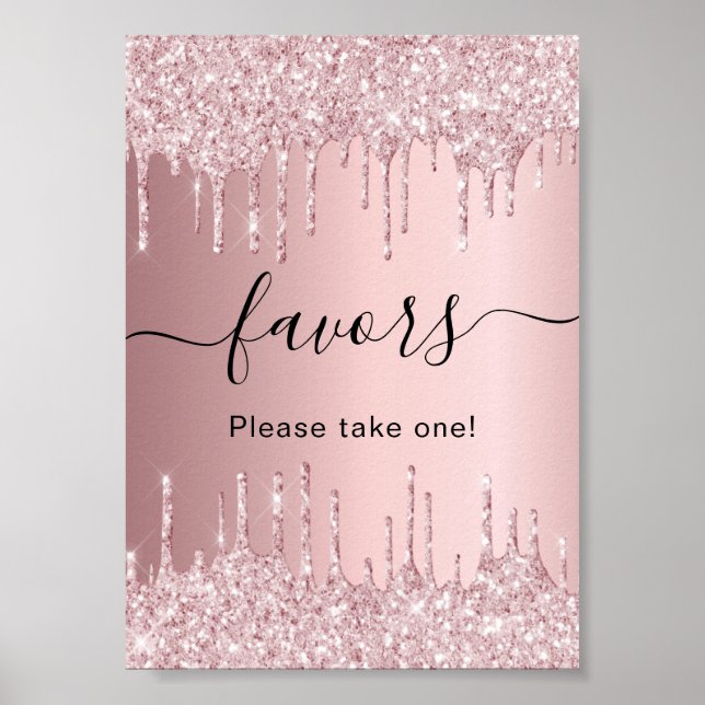 Rosa Glitzer Tropfen Gastgeschenke signieren Poster (Vorne)